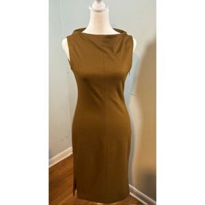 DVF Diane von Furstenberg Wool Sheath Dress Sz 2 Camel Taupe Brown Mad Men